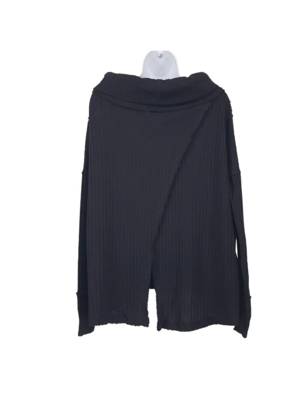 Free People Coastal Boho Beachy Oversized‎ Waffle Knit Top Split Back Blk M NWT